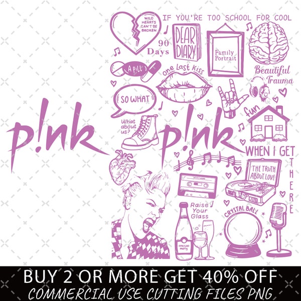 P!nk Summer Carnival 2024 Digital File, Pink Singer Tour, Concert Apparel, Pink Music Png, P!nk Lyric Album Song Doodle Art Logo PNG Bundle