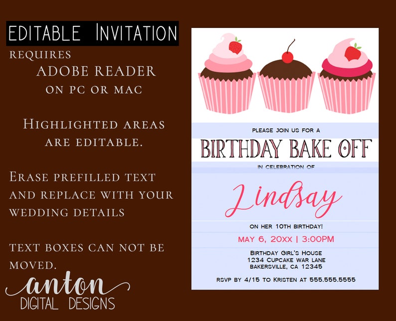Cucake Bake Off Birthday Party Invitations for Cucpake Wars Themed Birthdays,
