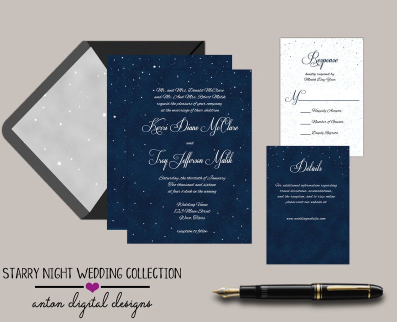 Starry Night Wedding Invitations Under The Stars Wedding Etsy