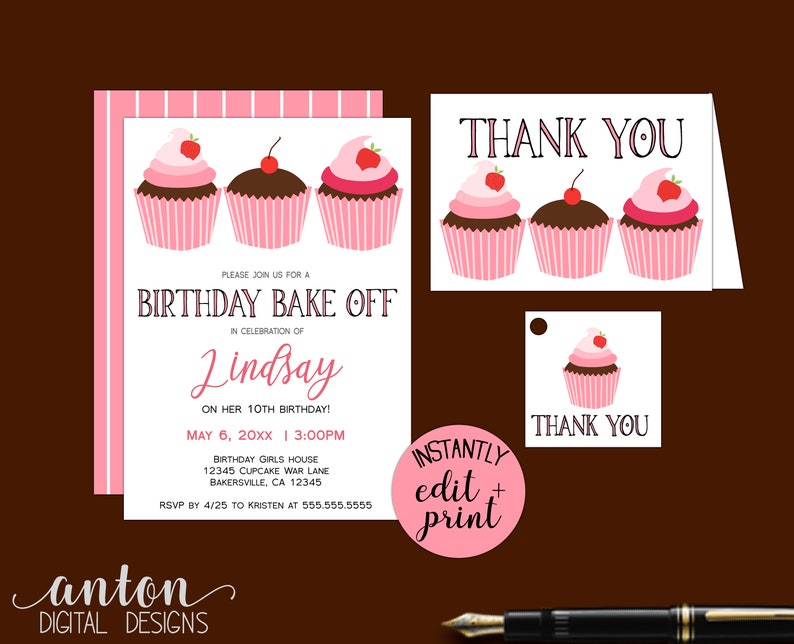 Cucake Bake Off Birthday Party Invitations for Cucpake Wars Themed Birthdays,
