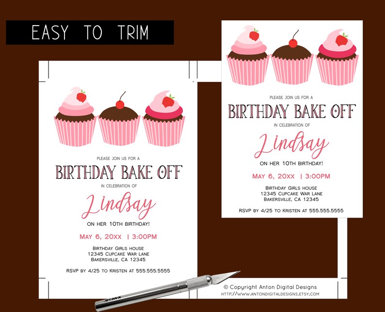 Cucake Bake Off Birthday Party Invitations for Cucpake Wars Themed Birthdays,