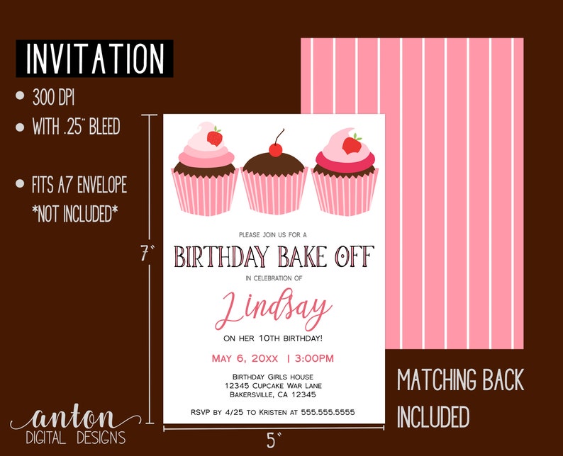 Cucake Bake Off Birthday Party Invitations for Cucpake Wars Themed Birthdays,