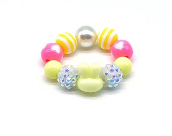 Yellow Easter Bunny Ear Bracelet | Toddler Birthday Gifts | Little Girls Beaded Jewelry.