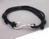 Fish Hook Bracelet, Silver or Bronze Fisherman Jewelry for Men and Boys, Faux Leather Cord Bracelet With Choice of Colors, Boyfriend Gift
