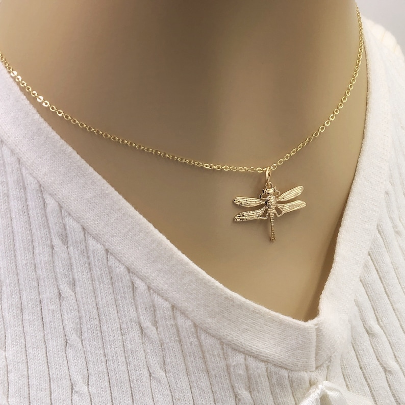 Comes With Your Choice of Sterling Silver or Gold Filled Chain 24k Gold or Silver Dragonfly Necklace Jewelry Gifts For Women and Girls