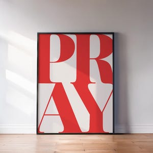 Red PRAY Wall Art: Modern Christian Typography Print (Digital Download)