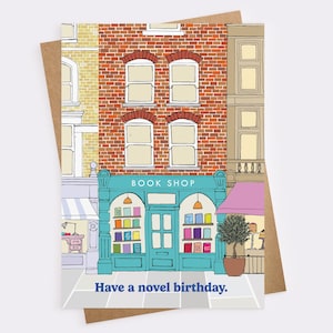 Have a Novel Birthday Card – Funny Book Lover Card, Pun Birthday for Reader, Bibliophile Gift, Bookshop Illustration, Literary Greeting
