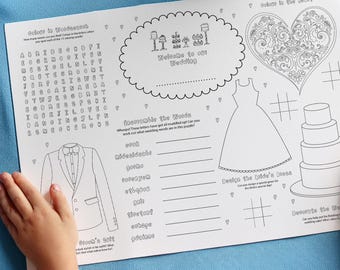 Wedding Activity Placemat for Kids, Printable Wedding Colouring Sheet, Kids Table Games, Children’s Wedding Entertainment, Digital Download