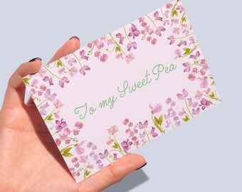 Sweet Pea Greetings Card: Hand-Painted Watercolor Floral Design