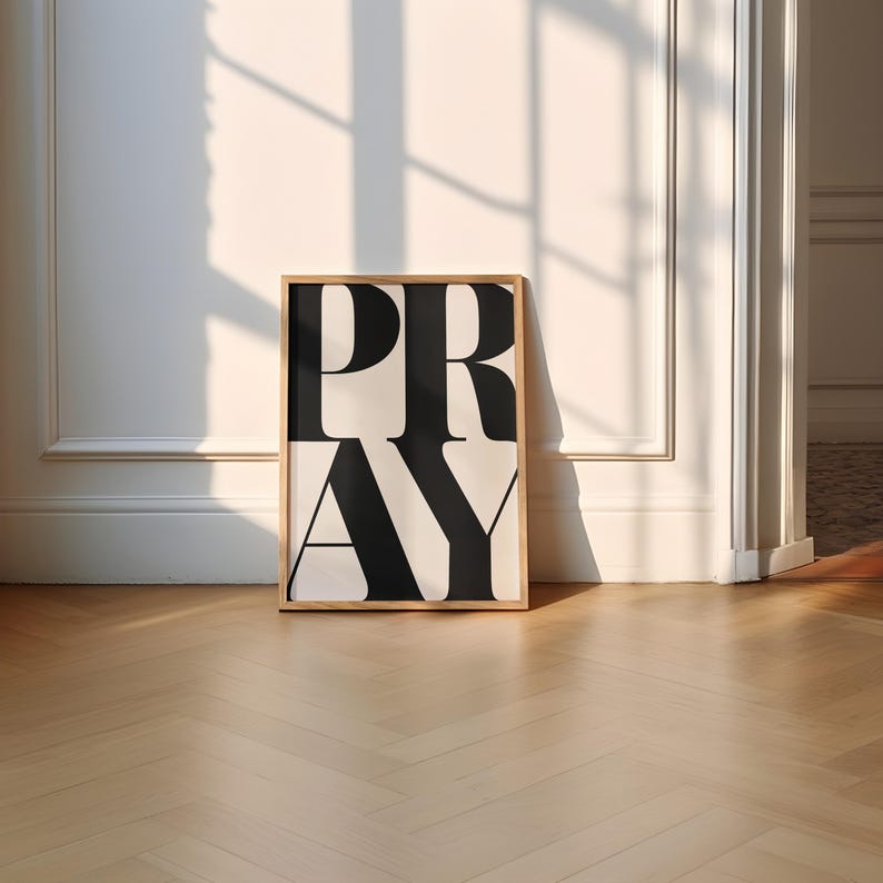 PRAY typography wall art print styled in a gallery wall