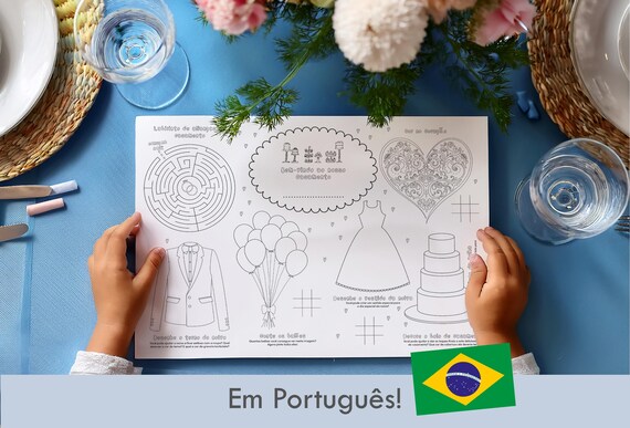 Jogo americano infantil para casamento – atividades e páginas para colorir (download digital)