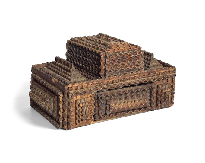 Antique Tramp Art Box with Drawer and Latch Top