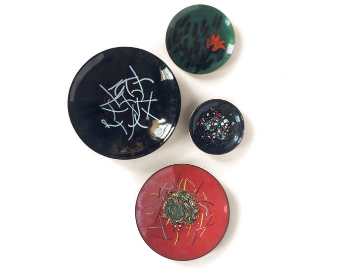 Mid-century, Handcrafted Vintage Enamel Dishes by Bovano of Cheshire, CT