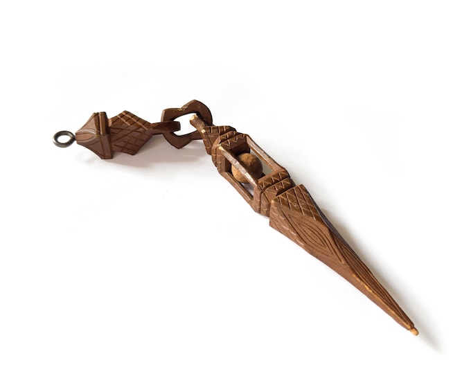 Carved Wood Whimsy Chain with Spike and Ball in Cage