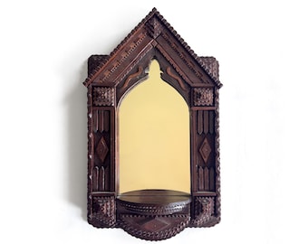 Early 1900s Ornate Tramp Art Mirror Frame