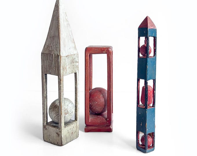 Antique Primitive Painted Whimsy Ball-in-Cages