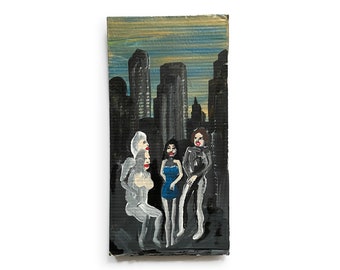 Original Outsider Art Cityscape Painting on Cardboard