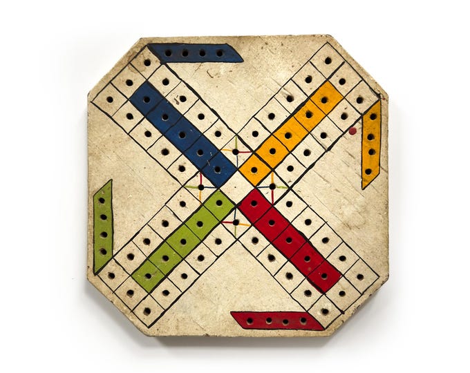 Antique Painted Parchisi Game Board