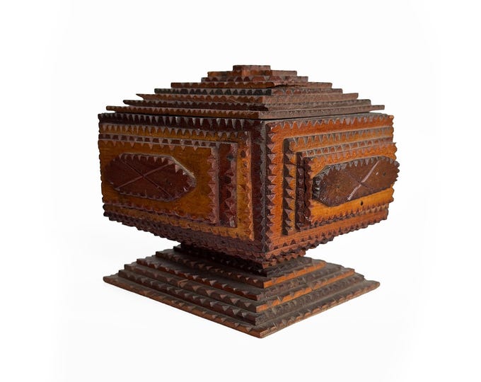 Early 20th Century Pedestal Tramp Art Box