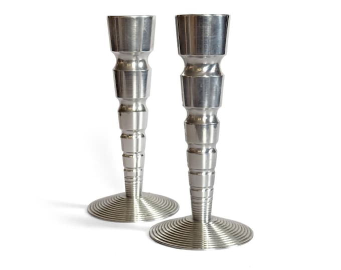 Vintage Art Deco Aluminum Candlesticks