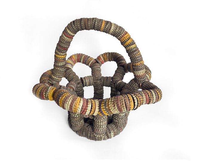 Tramp Art Vintage Bottle Cap Basket