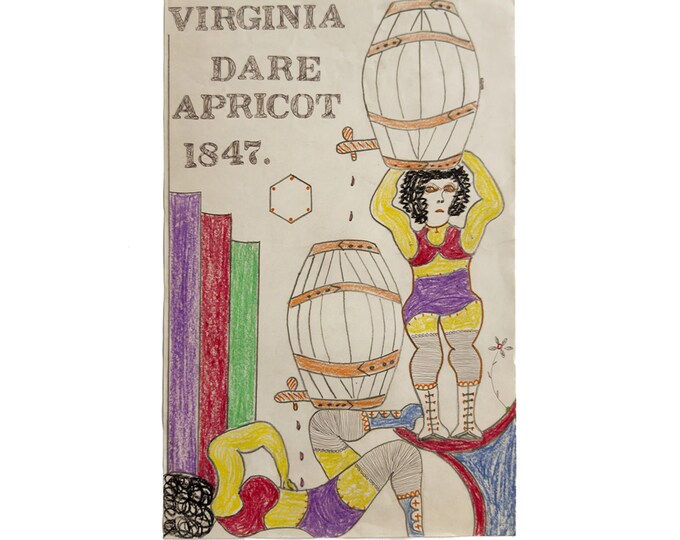 Original Outsider Artist Lewis Smith Female Wrestler Drawing