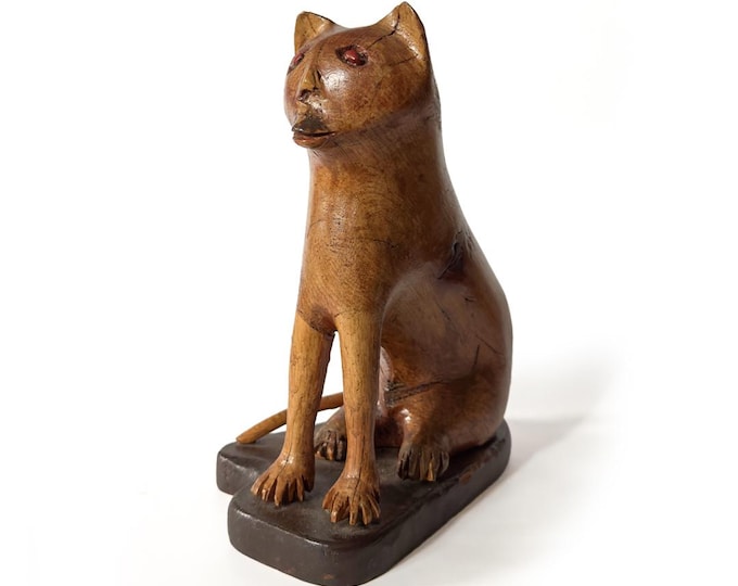 Primitive Carved Wooden Cat