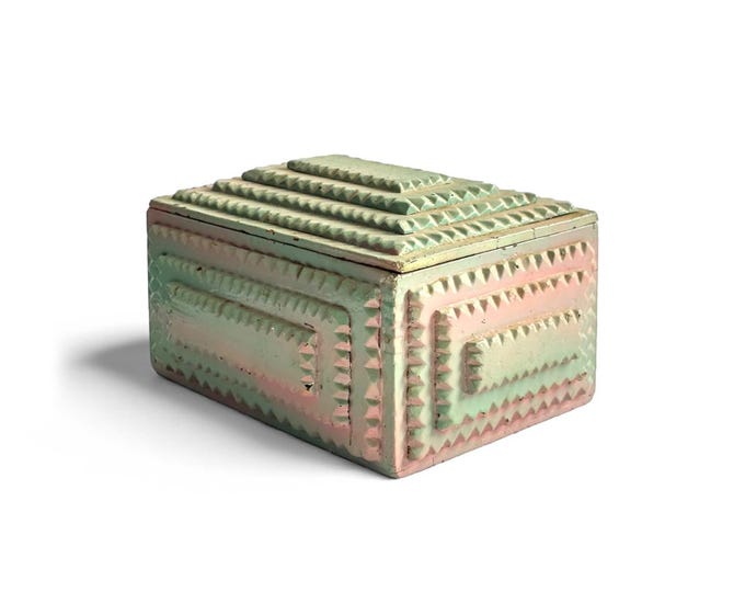 Antique Tramp Art Box with Pink and Green Gradient