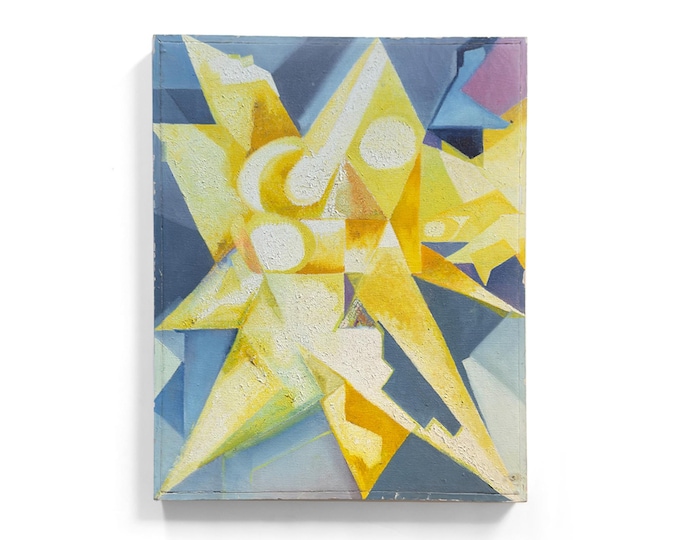 Vintage Abstract Cubist/Synchronist Painting on Board – Midcentury Modernist Style