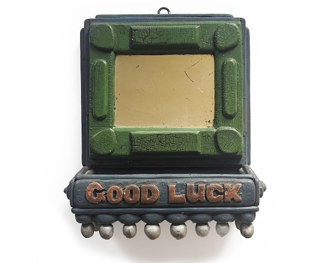American Folk Art "Good Luck" Wall Box with Antique Mirror