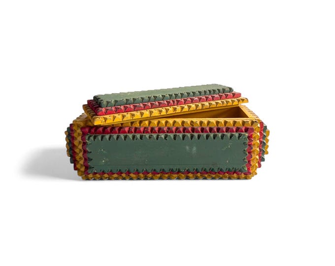 Vintage Tri-Color Painted Tramp Art Box