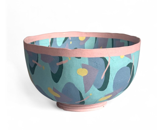 Footed Ceramic Bowl by Carolyn Brice Brooks, 1985, Memphis Style
