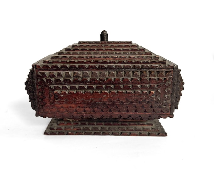 Antique Tramp Art Box with Pedestal