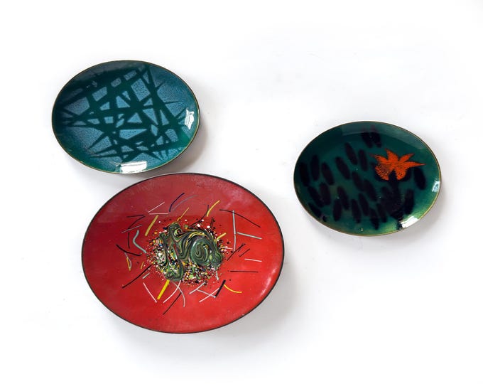 Mid-century, Handcrafted Vintage Enamel Dishes by Bovano of Cheshire, CT