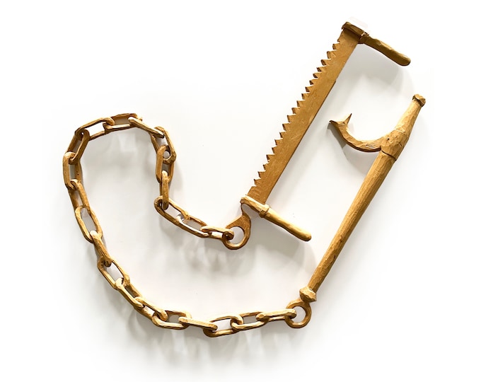 Carved Wood Whimsy Chain with Saw and Hook