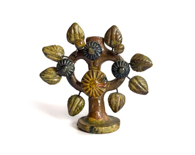 Mexican Folk Art Tree of Life Clay Candelabra, Primitive Style