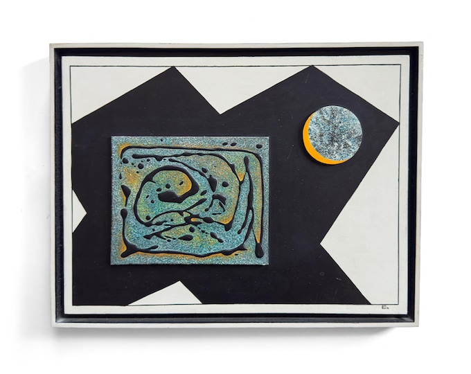 Vintage 1980s Postmodern Geometric Mixed Media Abstract Painting