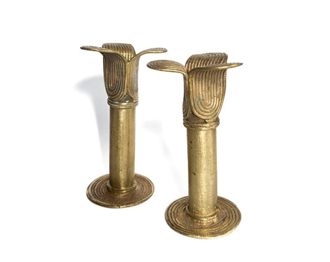 Brutalist Brass Candlestick Pair