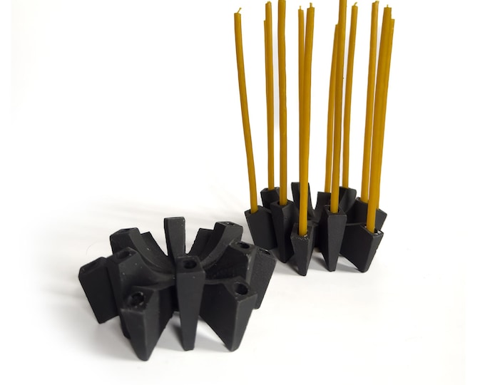 Vintage 1960s Danish Modern Brutalist Iron Candle Holder Pair