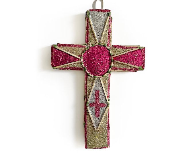 Outsider Art L.W. Crawford Matchstick Purple Glitter Cross
