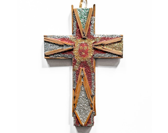Outsider Art L.W. Crawford Matchstick Glitter Cross with Face
