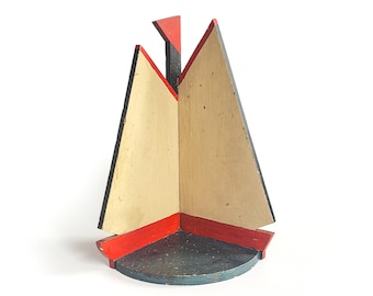 Vintage Handmade Wooden Sailboat Corner Wall Shelf – Nautical Americana, c. 1950s