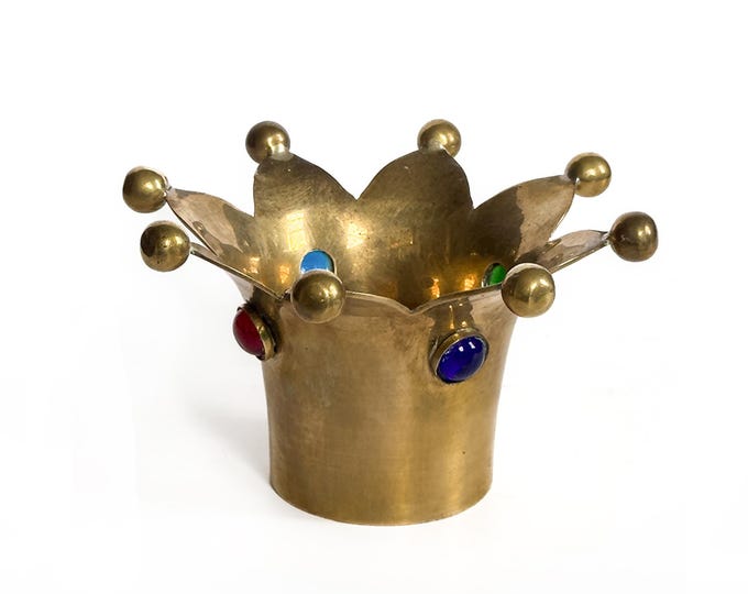 Vintage W.M. Rogers & Son Brass Crown Votive with Glass Cabochons