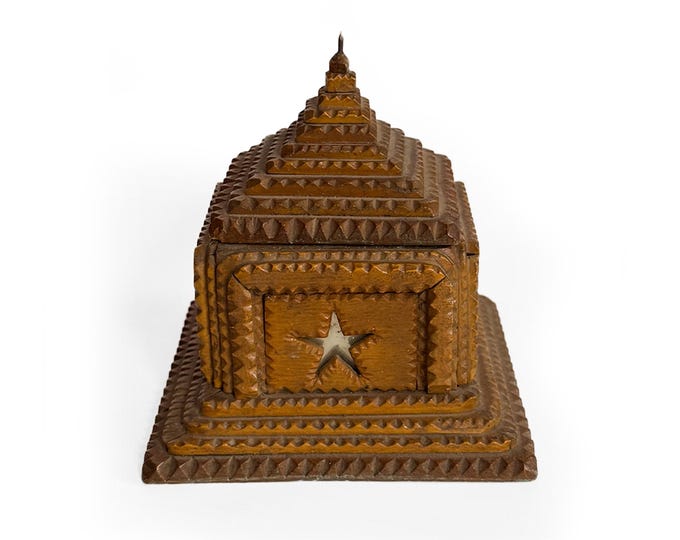 Antique Tramp Art Box with Mirrored Star Top