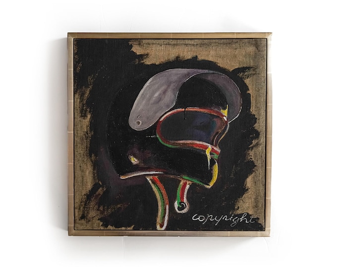 Mid-Century Pop Art Motorcycle Helmet Painting. Oil on canvas