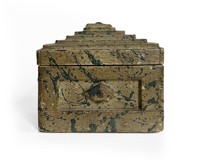 Antique Tramp Art Box with Marbled Paint