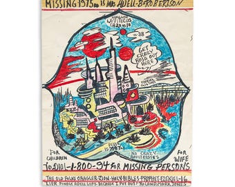 Original Prophet Royal Robertson Double-Sided Futuristic Temple Drawing with Biblical Verses, c. 1997
