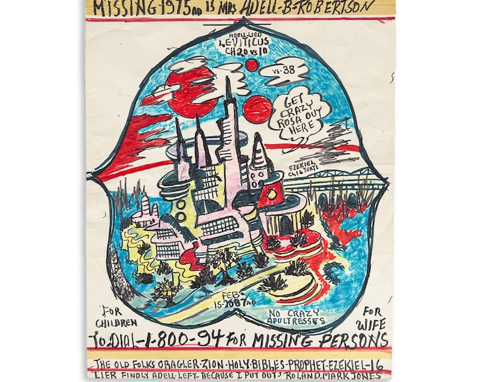 Original Prophet Royal Robertson Double-Sided Futuristic Temple Drawing with Biblical Verses, c. 1997