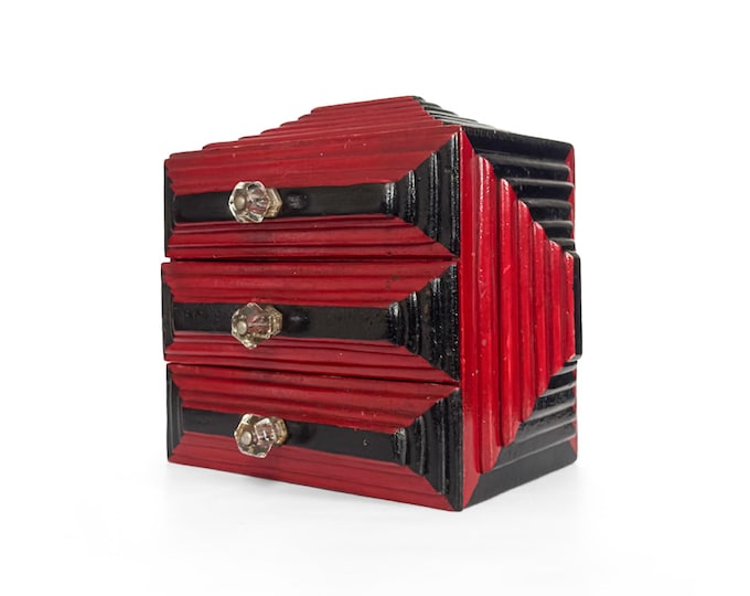 Mid 20th Century Red and Black Painted Tramp Art Box