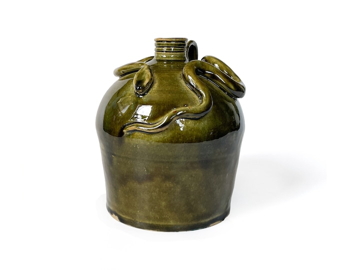 Marvin Bailey Green Glazed Snake Jug, Signed